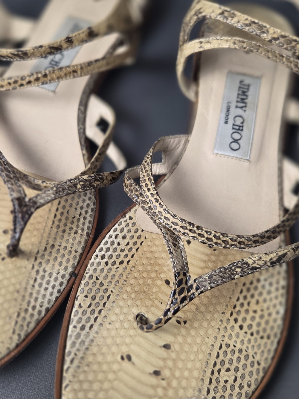Jimmy Choo Women's Beige Snakeskin Strappy Sandals